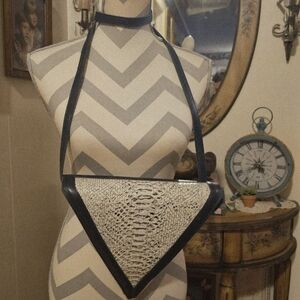 Roberto Vascon Bag - 1980s Vintage - Leather + Snakeskin Print - Triangular
